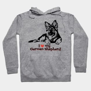 I Love My German Shepherd Cute German Shepherd Puppy Ink Art Hoodie